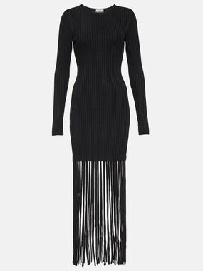 GANNI Women's Mélange Knit Fringe Mini Dress